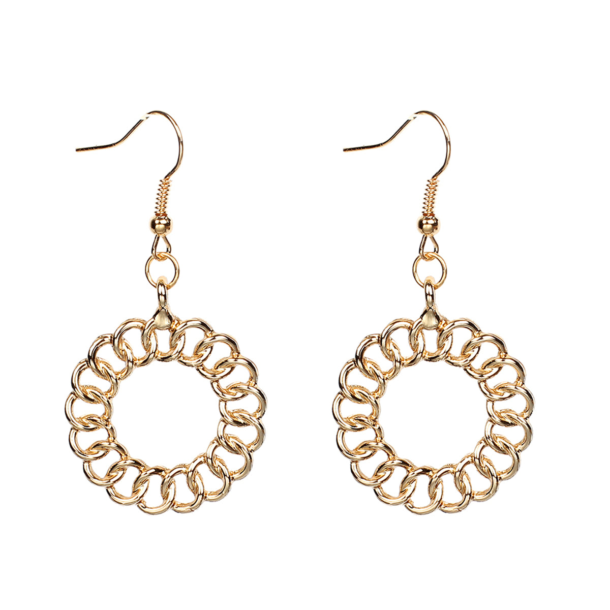 18K Gold-Plated Open Figaro Round Drop Earrings, gold drop earrings for women, elegant gift for her, side view