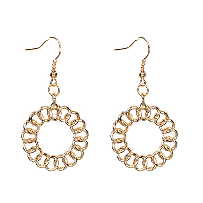 18K Gold-Plated Open Figaro Round Drop Earrings, gold drop earrings for women, elegant gift for her, side view