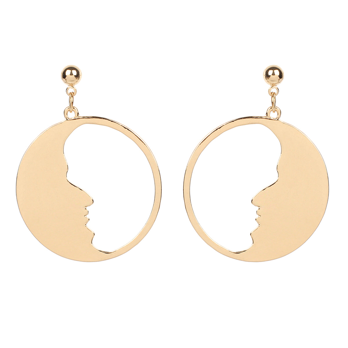 18K Gold-Plated Open Face Drop Earrings, gold drop earrings for women, vintage-inspired design, front view