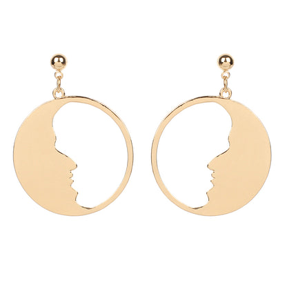 18K Gold-Plated Open Face Drop Earrings, gold drop earrings for women, vintage-inspired design, front view