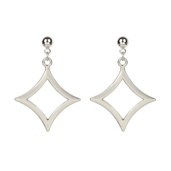 Silver-Plated Open Rhombus Drop Earrings
