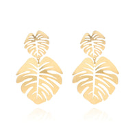 Goldtone Plantain Leaf Drop Earrings