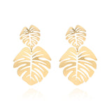 Goldtone Plantain Leaf Drop Earrings