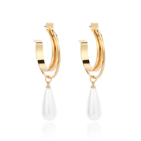 Pearl & 18K Gold-Plated Hoop Drop Earrings