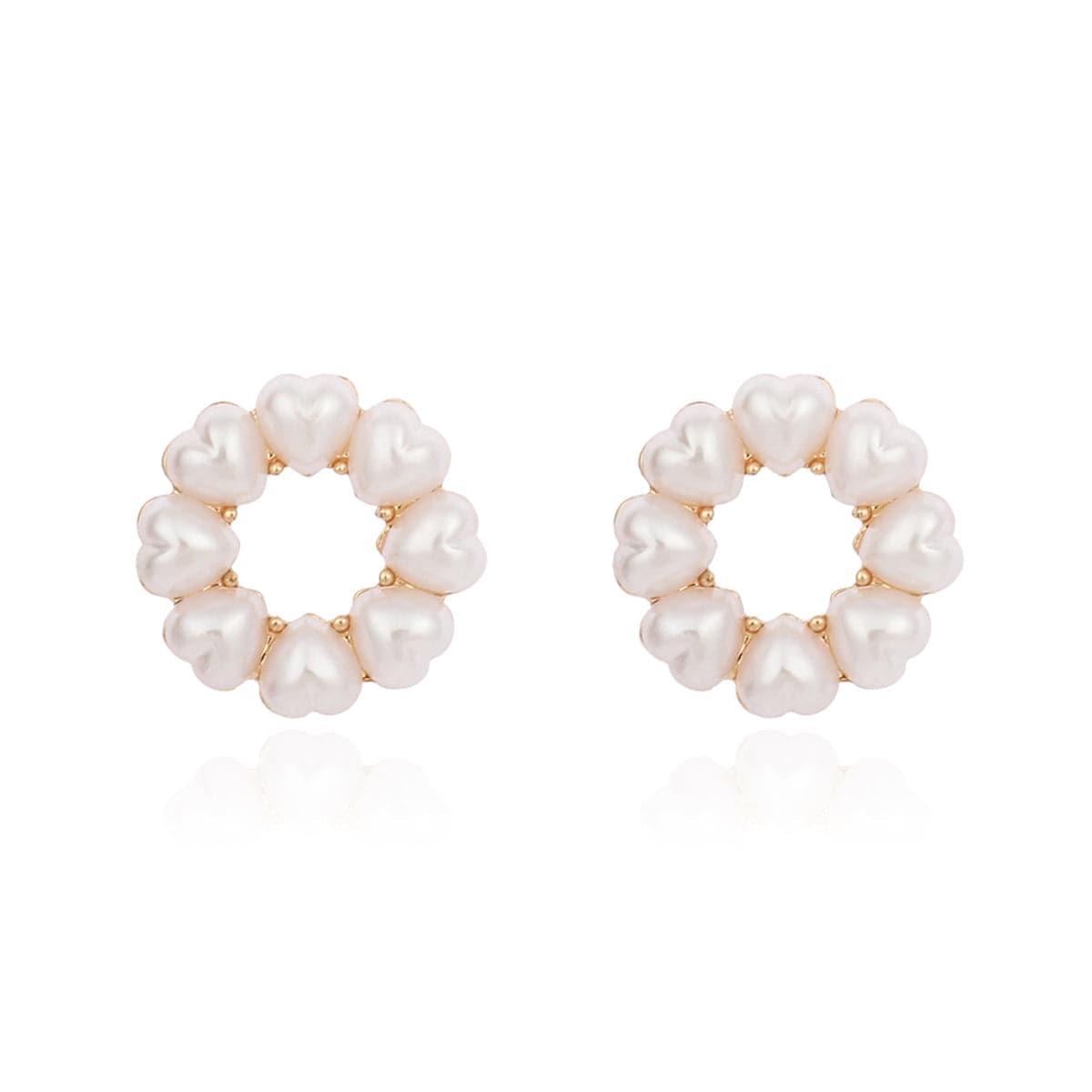 Heart-Shape Pearl & 18K Gold-Plated Circle Stud Earrings