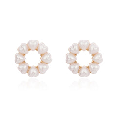 Heart-Shape Pearl & 18K Gold-Plated Circle Stud Earrings
