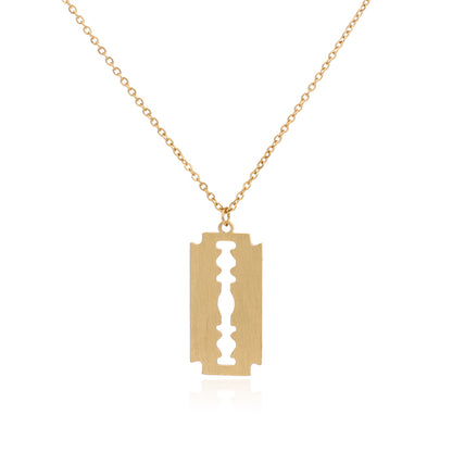 18K Gold-Plated Razor Blade Pendant Necklace, gold pendant necklace for women, elegant gift for her, side view