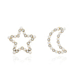 Cubic Zirconia & Pearl Open Celestial Stud Earrings