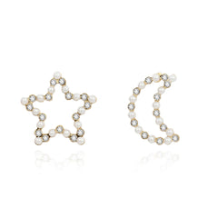 Cubic Zirconia & Pearl Open Celestial Stud Earrings