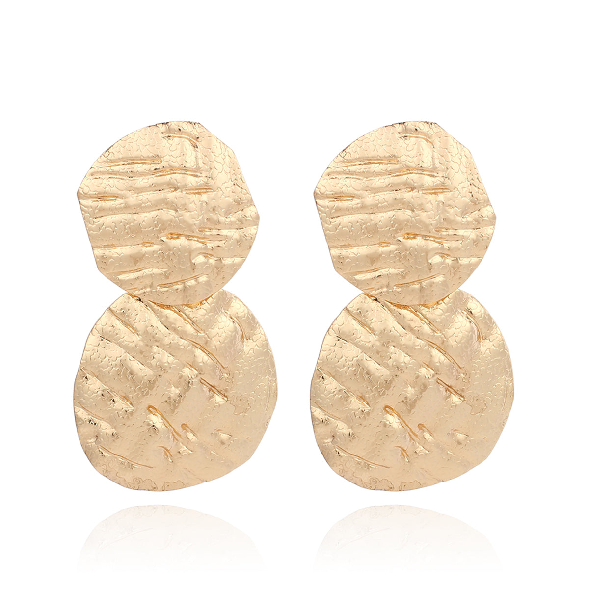 18K Gold-Plated Textured Medallion Drop Earrings, gold drop earrings for women, everyday style, styled look
