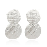 Silvertone Wrinkled Dual Circle Drop Earrings