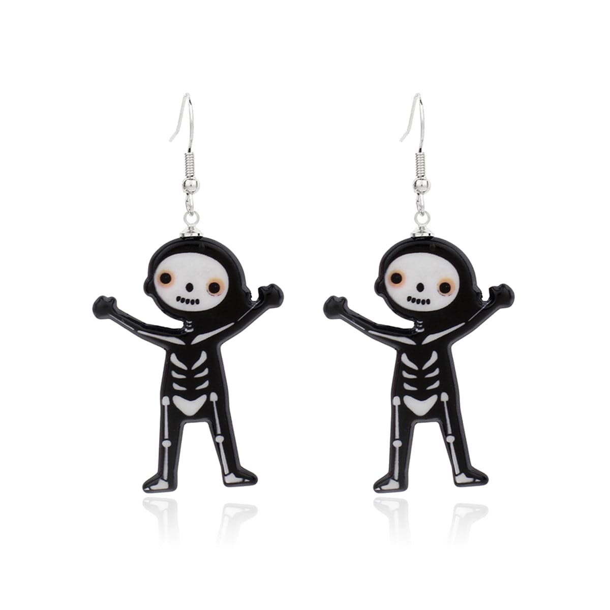 Black Acrylic & Silver-Plated Skeleton Drop Earrings