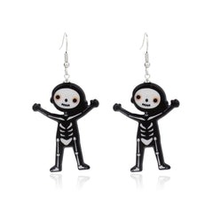 Black Acrylic & Silver-Plated Skeleton Drop Earrings