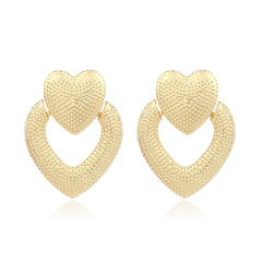 18K Gold-Plated Studded Open Heart Drop Earrings