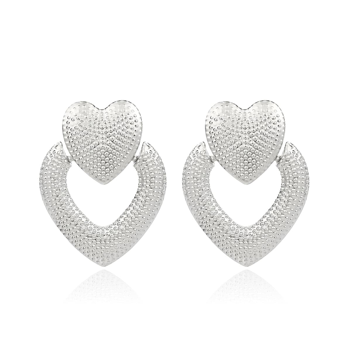 Silver-Plated Open Heart Milgrain Drop Earrings