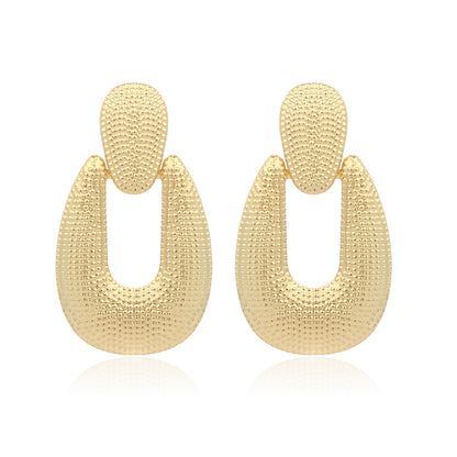 18K Gold-Plated Open Oval Drop Earrings, gold drop earrings for women, everyday style, front view