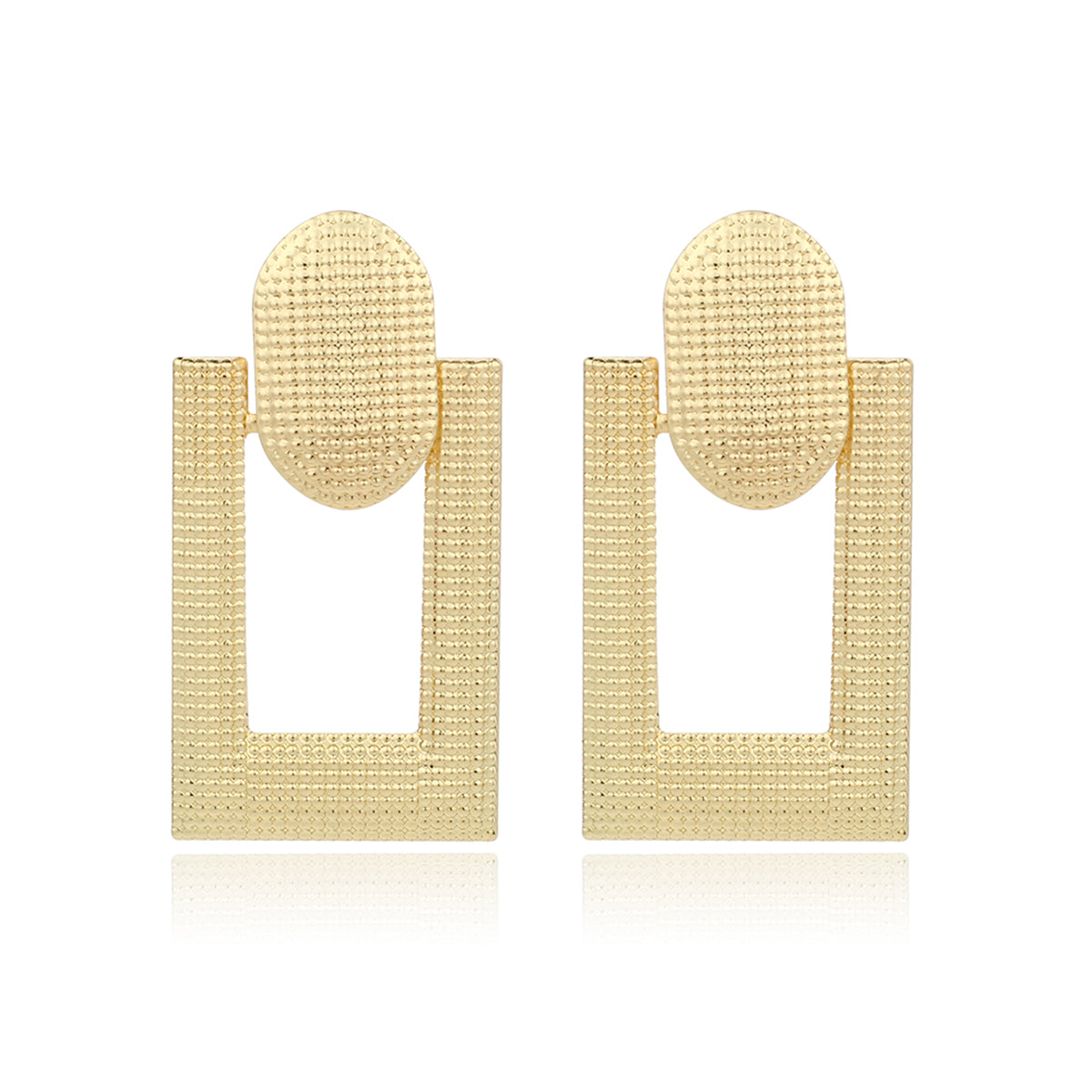 18K Gold-Plated Studded Open Rectangle Drop Earrings, gold drop earrings for women, everyday style, front view