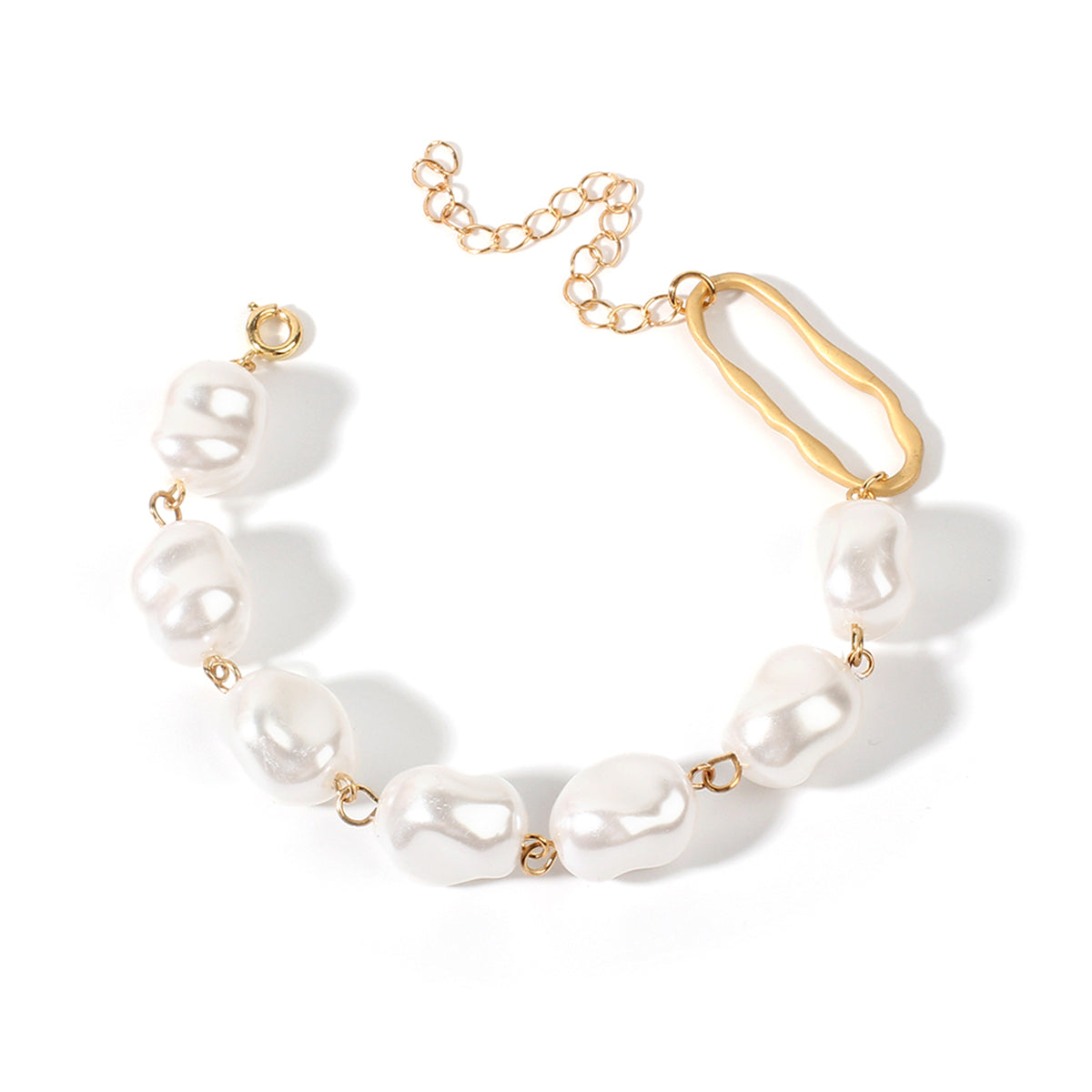 Pearl and 18K Gold-Plated Oval Station Bracelet, gold bracelet for women, elegant gift for her, side view