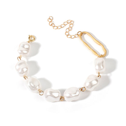 Pearl and 18K Gold-Plated Oval Station Bracelet, gold bracelet for women, elegant gift for her, side view