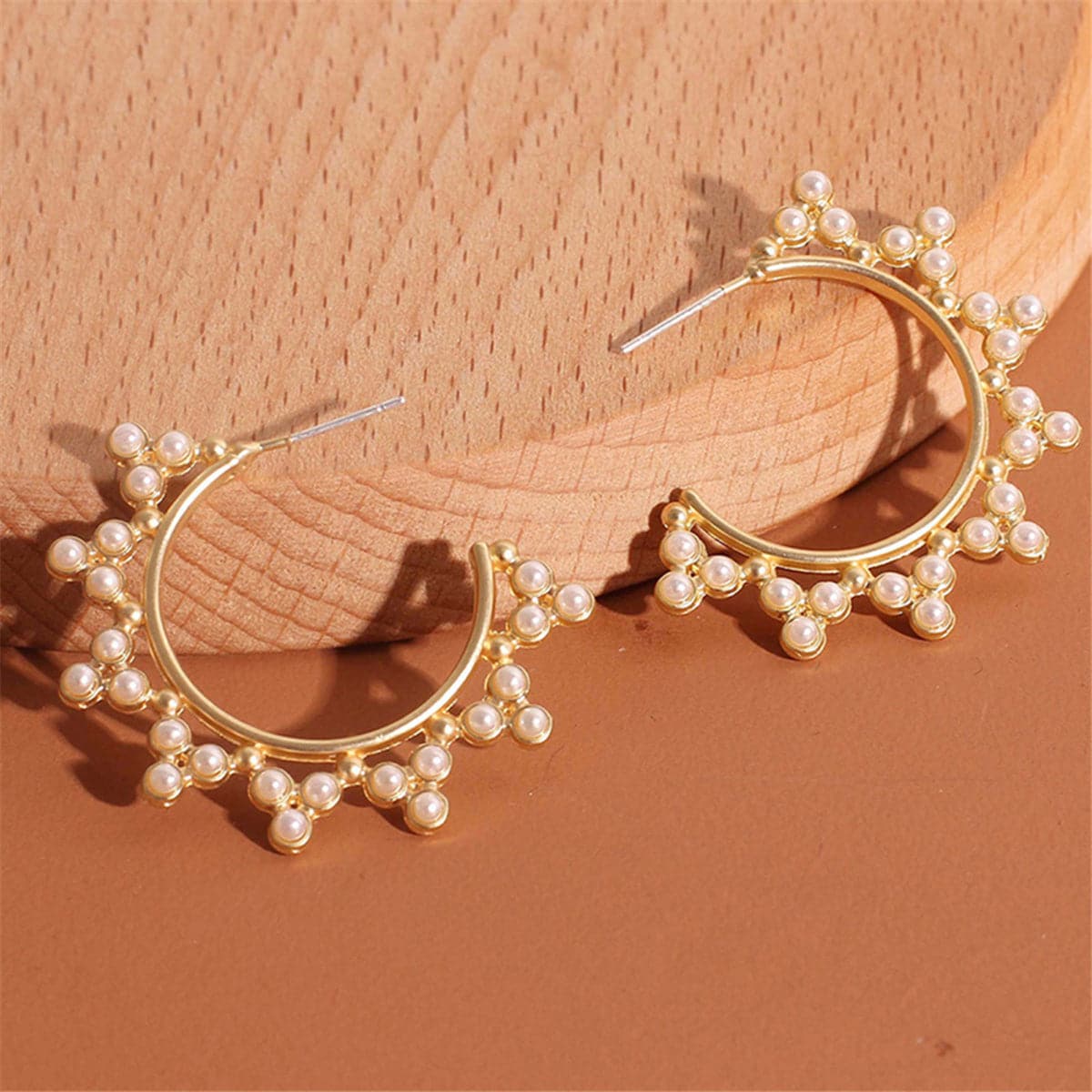 Pearl & 18K Gold-Plated Pointed Huggie Earrings