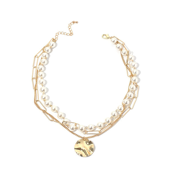 Imitation Pearl & Goldtone Sequin Layered Pendant Necklace