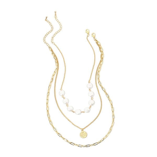Imitation Pearl & Goldtone Sequin Triple-Layer Necklace Set