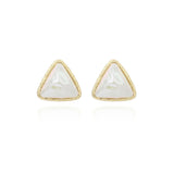 Pearl & 18k Gold-Plated Triangle Bezel Stud Earrings