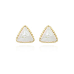 Pearl & 18K Gold-Plated Triangle Bezel Stud Earrings