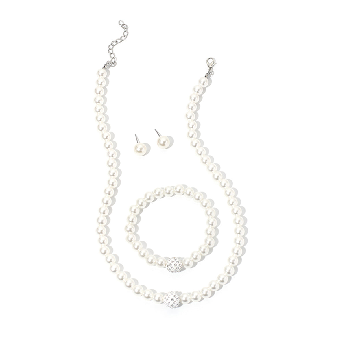 Pearl and Cubic Zirconia Silver-Plated Beaded Necklace Set, silver stud earrings for women, everyday style, lifestyle look