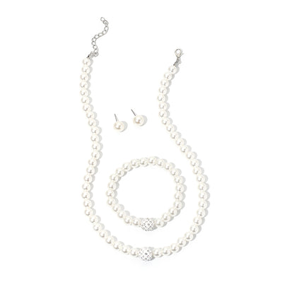 Pearl and Cubic Zirconia Silver-Plated Beaded Necklace Set, silver stud earrings for women, everyday style, lifestyle look