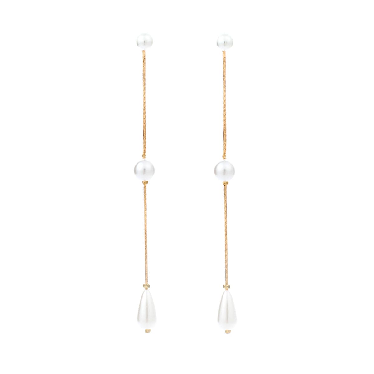 Pearl & 18K Gold-Plated Long Linear Drop Earrings