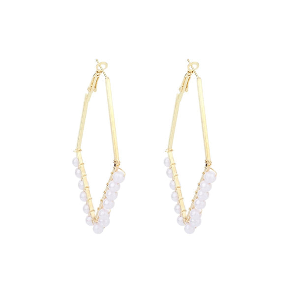 Pearl & 18k Gold-Plated Rhombus Hoop Earrings