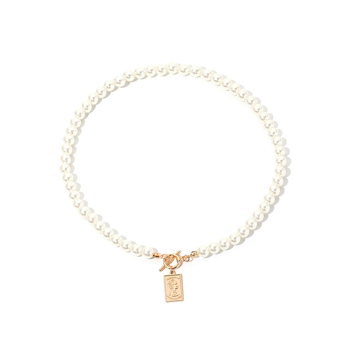 Pearl and 18K Gold-Plated Beaded Card Pendant Necklace, gold pendant necklace for women, elegant gift for her, lifestyle look