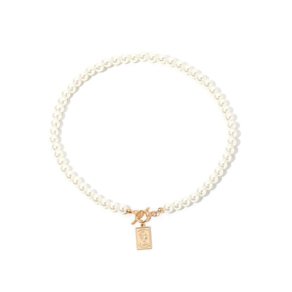 Pearl and 18K Gold-Plated Beaded Card Pendant Necklace, gold pendant necklace for women, elegant gift for her, lifestyle look