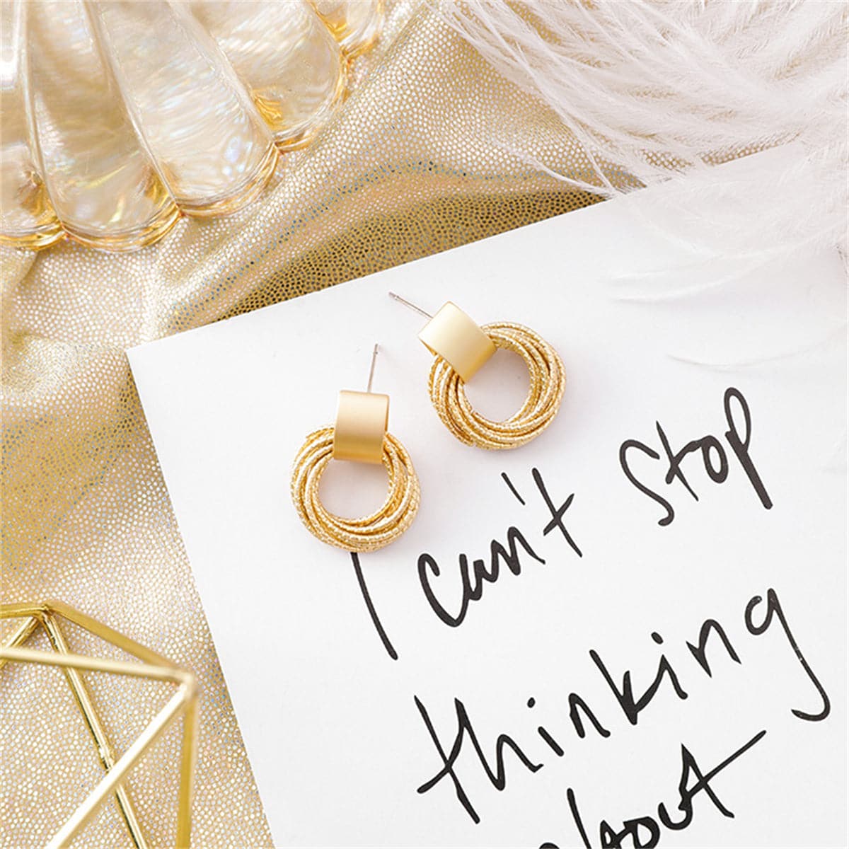 18K Gold-Plated Stacked Circle Drop Earrings, gold drop earrings for women, elegant gift for her, side view