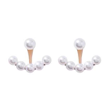 Pearl and 18K Gold-Plated Anchor Ear Jackets, gold stud earrings for women, elegant gift for her, side view