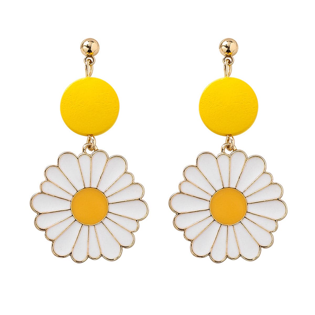 White and Yellow Mum Drop Earrings, drop earrings for women, everyday style, front view