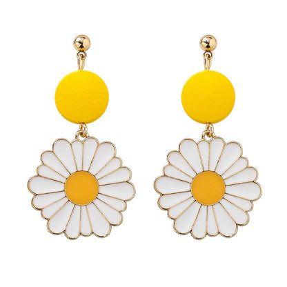 White and Yellow Mum Drop Earrings, drop earrings for women, everyday style, front view