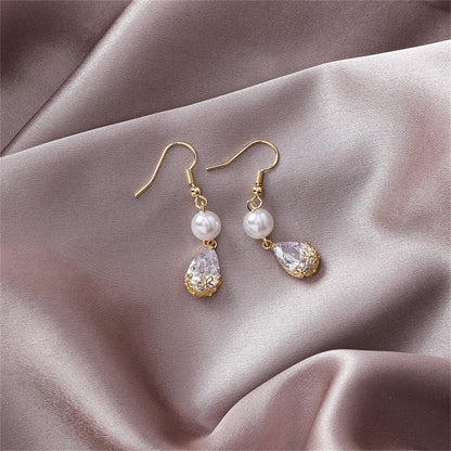 Pearl and Crystal Double-Tier Floral Drop Earrings, drop earrings for women, everyday style, front view