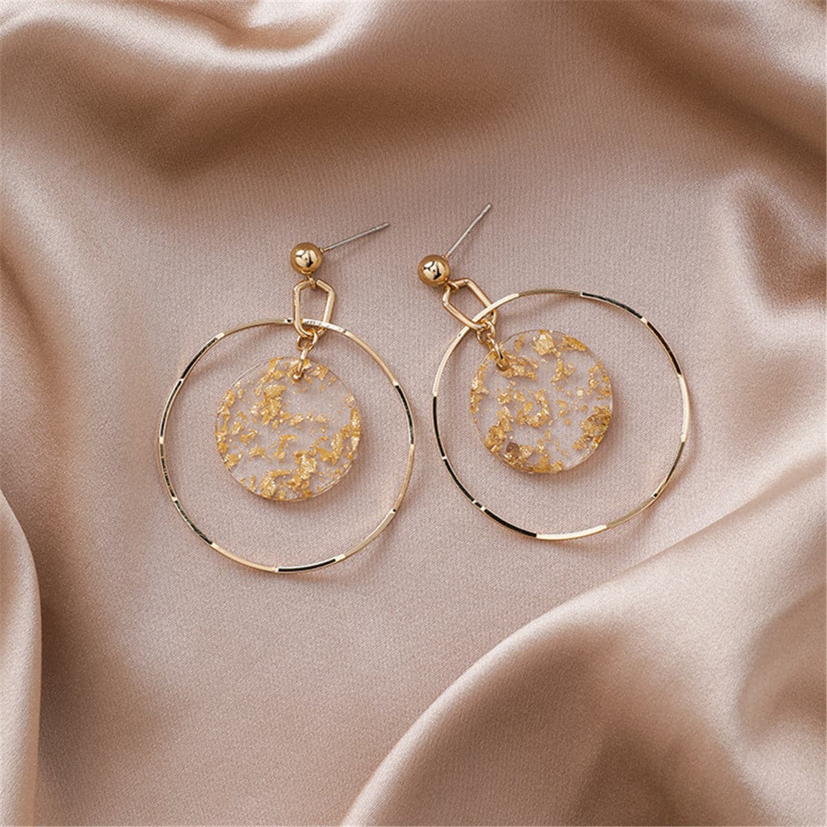 18K Rose Gold-Plated Geometric Drop Earrings, rose gold drop earrings for women, botanical inspired, front view