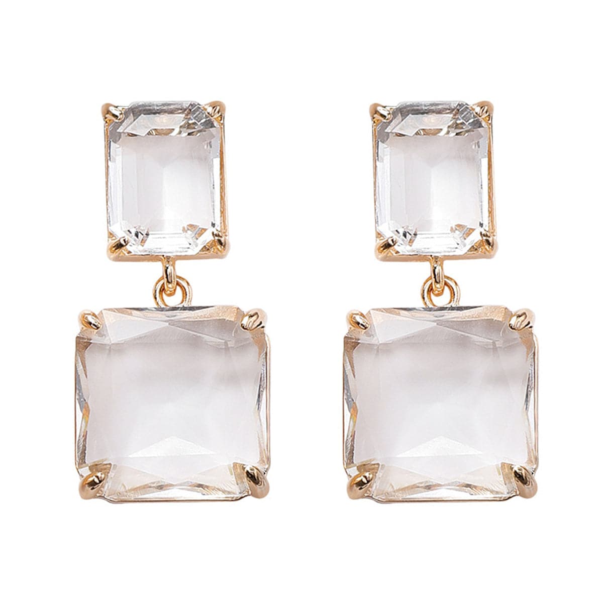 Crystal & 18K Gold-Plated Square Drop Earrings