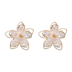 Stunning gold-plated flower-shaped earrings featuring clear arylic, ideal for elevating your style with a touch of elegance.