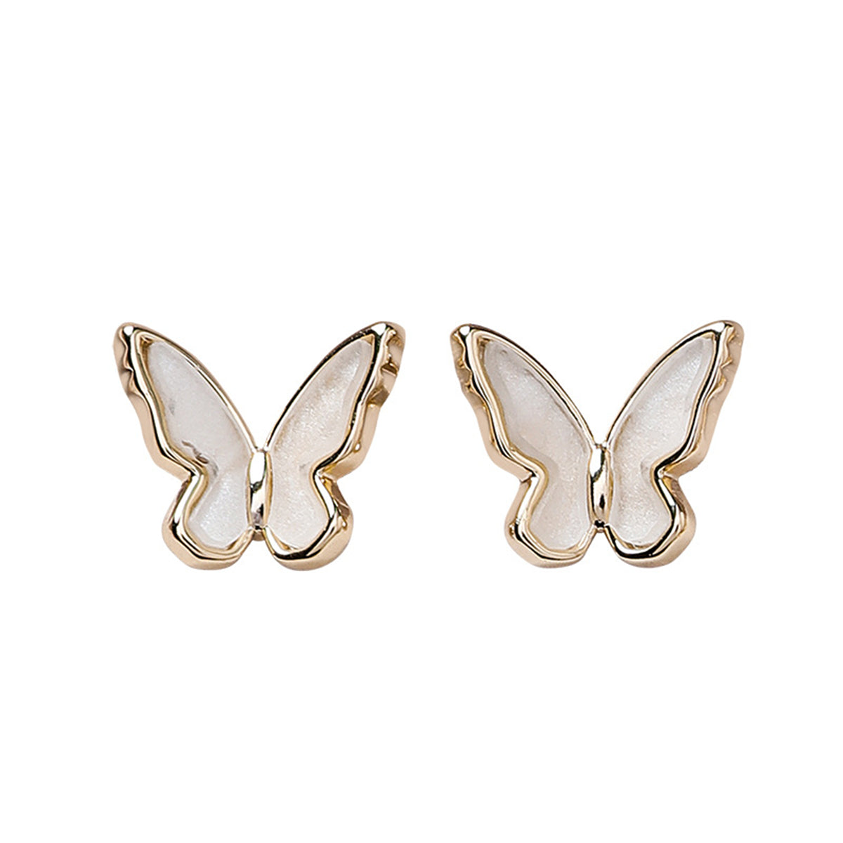 Shell and 18K Gold-Plated Butterfly Stud Earrings, gold stud earrings for women, dainty minimalist design, lifestyle look