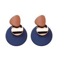 Blue Enamel & 18K Gold-Plated Round Layered Drop Earrings