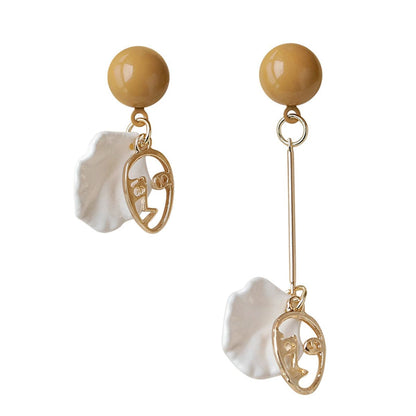 Taupe Acrylic and Shell Face Asymmetrical Drop Earrings, drop earrings for women, everyday style, side view