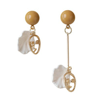 Taupe Acrylic & Shell Face Asymmetrical Drop Earrings