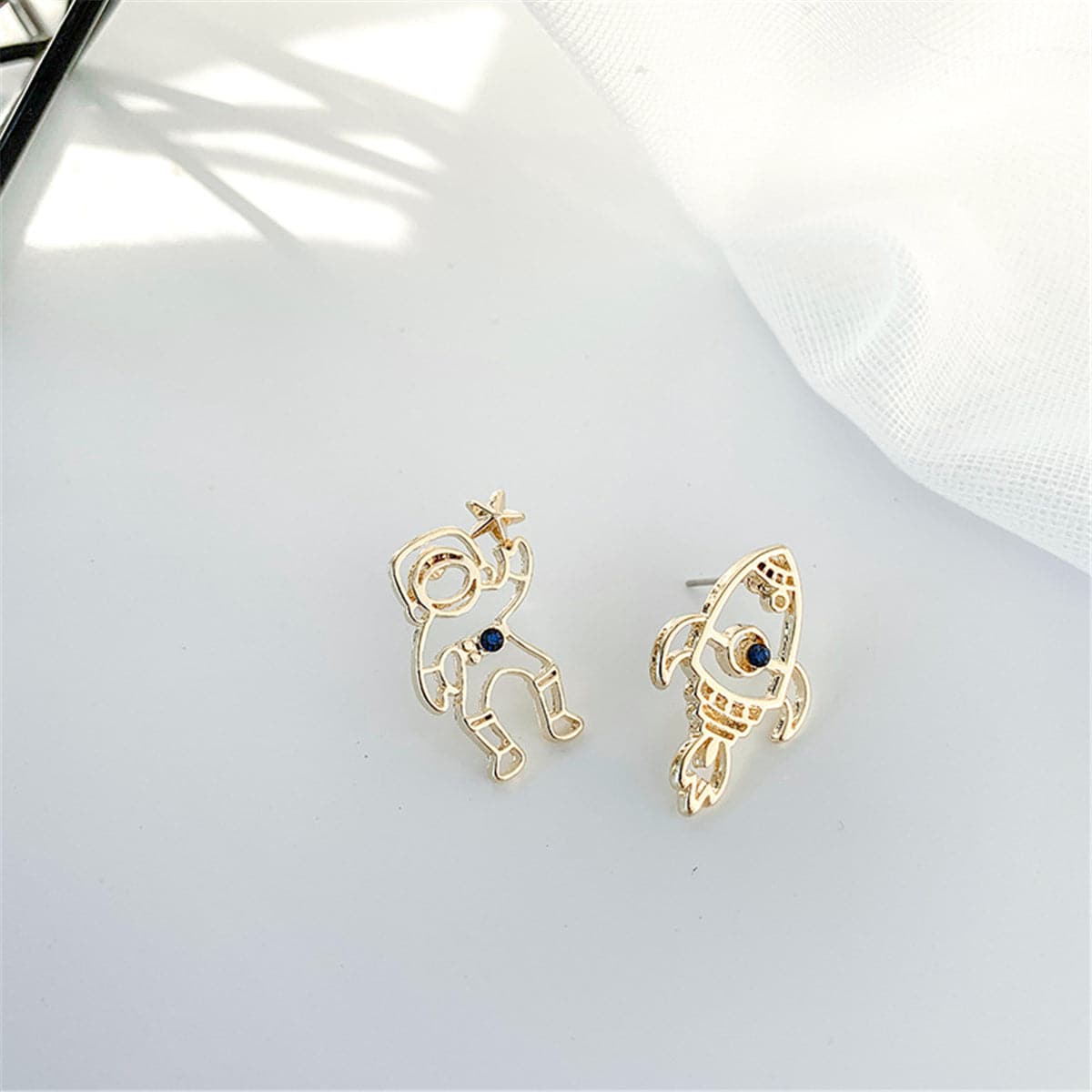 Cubic Zirconia & 18K Gold-Plated Rocket Asymmetrical Stud Earrings