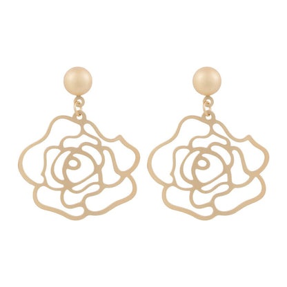 18K Gold-Plated Floral Openwork Drop Earrings, gold drop earrings for women, everyday style, side view
