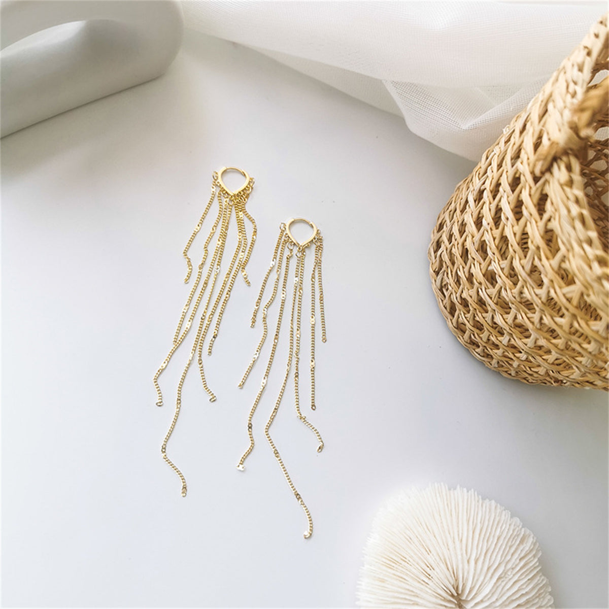 18K Gold-Plated Heart Tassel Huggie Earrings