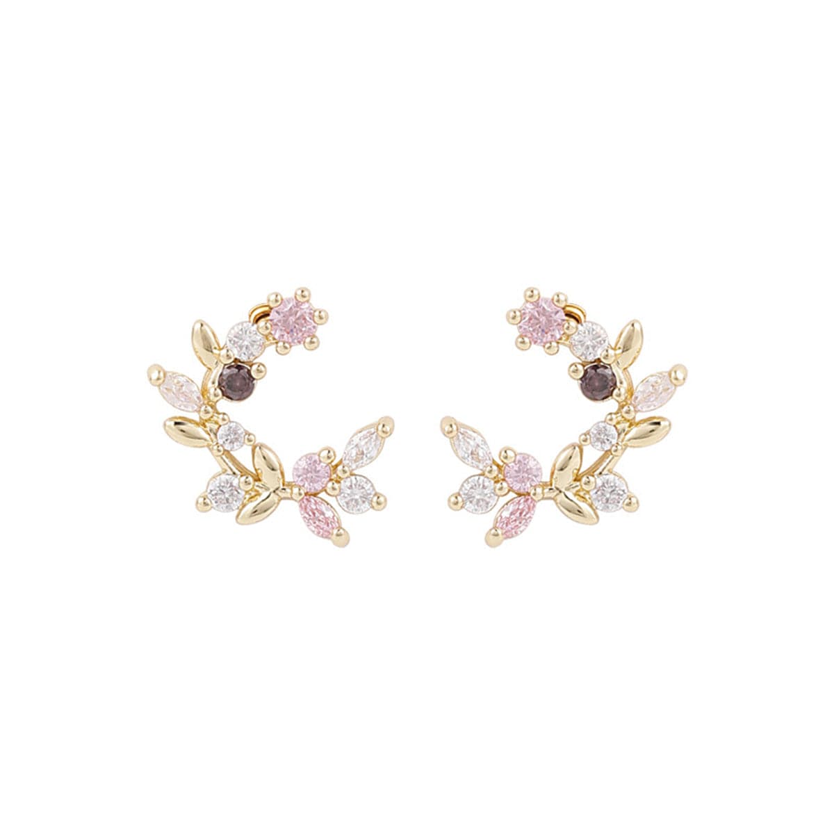 Cubic Zirconia and 18K Gold-Plated Floral Stud Earrings, gold stud earrings for women, botanical inspired, side view